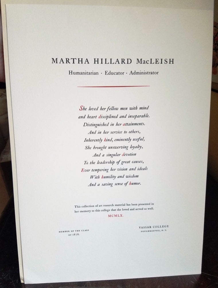 Item #020358 MARTHA HILLARD MACLEISH. Archibald MacLEISH.