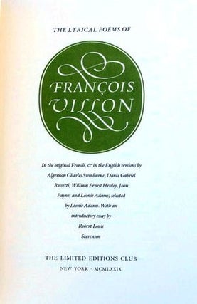 Item #020421 THE LYRICAL POEMS OF FRANCOIS VILLON. Francois VILLON