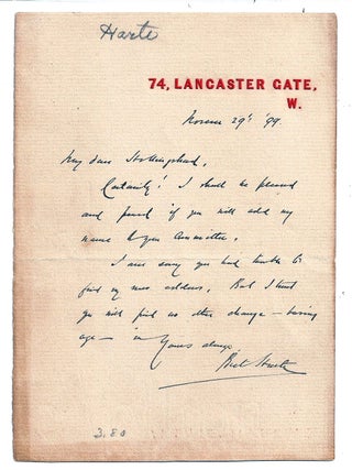 Item #020594 AUTOGRAPH LETTER SIGNED (ALS). Bret HARTE