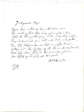 Item #020651 AUTOGRAPH MANUSCRIPT SIGNED (AMS): "Judgment Day" HOWELLS, illiam, ean