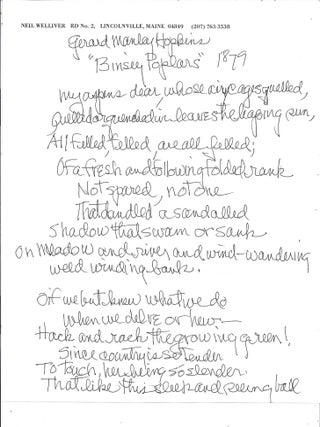 Item #020834 AUTOGRAPH MANUSCRIPT. Neil WELLIVER