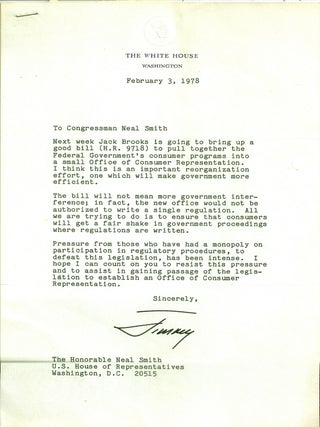 Item #020842 TYPED LETTER SIGNED (TLS) as President. Jimmy CARTER