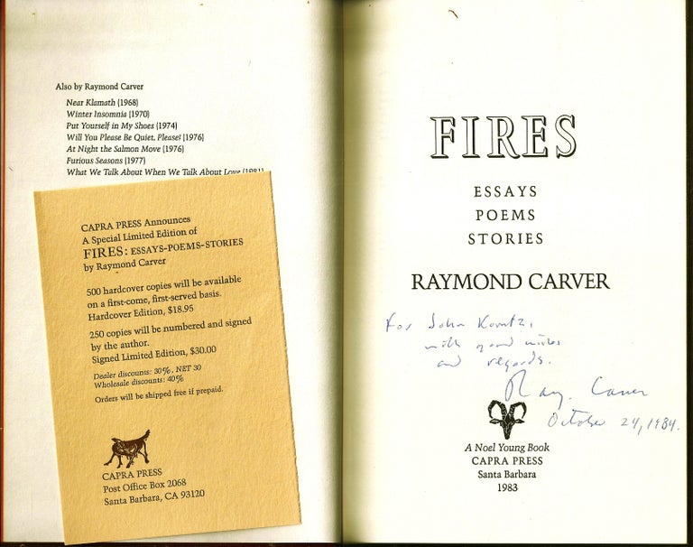 Item #020928 FIRES. ESSAYS POEMS STORIES. Raymond CARVER.