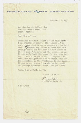 Item #020977 TYPED LETTER SIGNED (TLS). Archibald MacLEISH