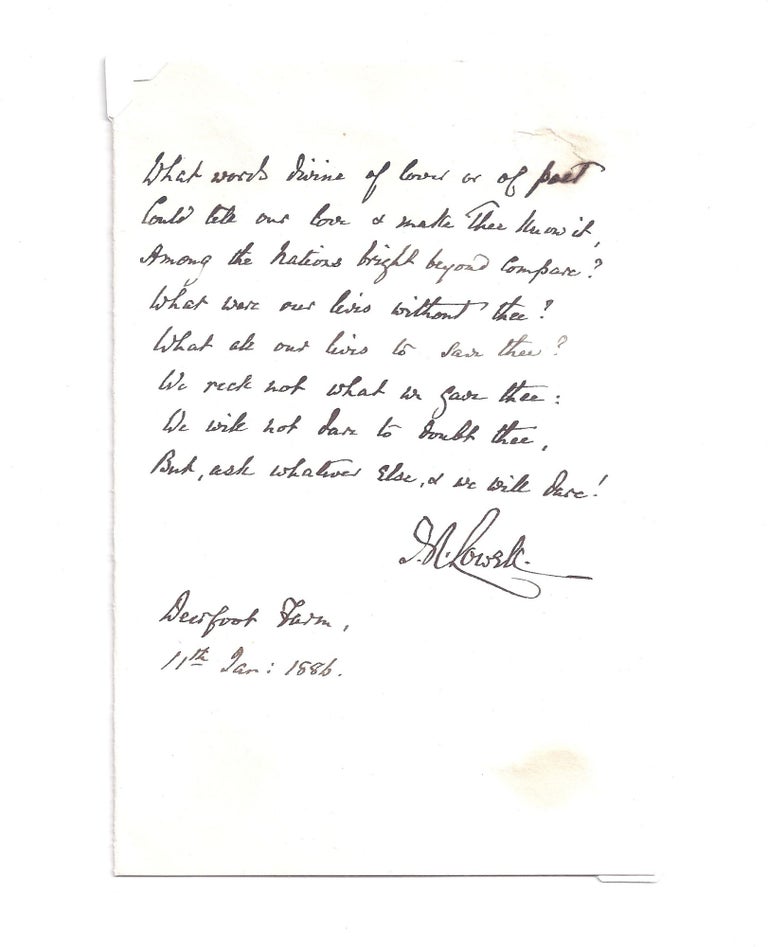 Item #020979 AUTOGRAPH QUOTATION SIGNED (AQS). James Russell LOWELL.