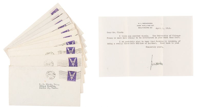 Item #020989 ARCHIVE OF TEN TYPED LETTERS SIGNED (TLSs) with Additional Materials. H. L. MENCKEN.