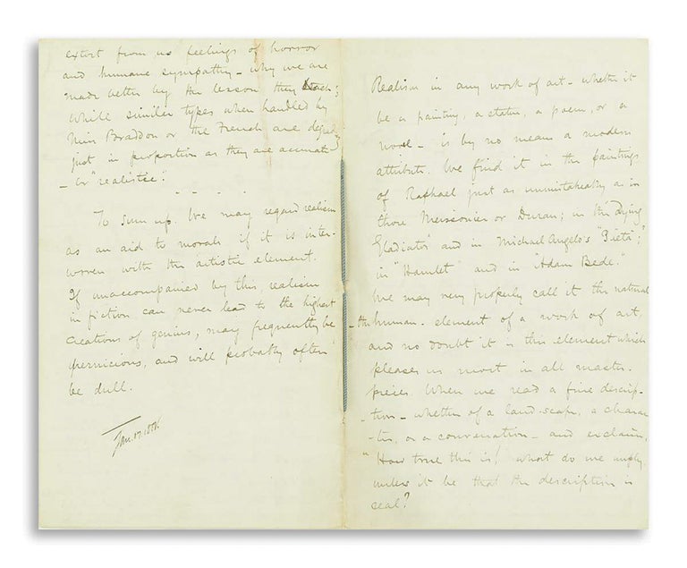 Item #020995 AUTOGRAPH MANUSCRIPT (AM) on Realism in Art and Literature and its Relation to Morals. John RUSKIN.