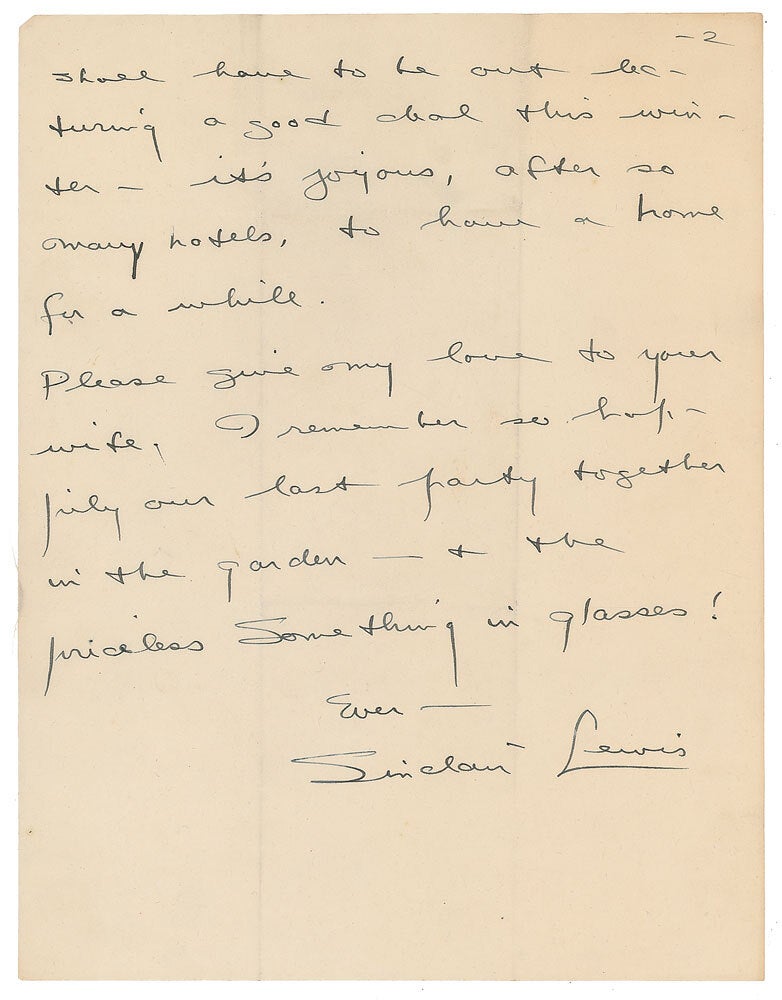 Signned Letters AUTOGRAPHED LETTER SIGNED ALS | Sinclair LEWIS