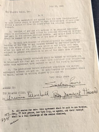 Item #021392 ARCHIVE for Radio Performance of DODSWORTH. Sinclair LEWIS
