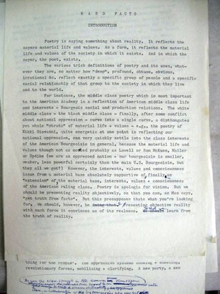 Item #021429 TYPED MANUSCRIPT for the Introduction to HARD FACTS. Amiri BARAKA, LeRoi JONES