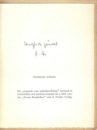 Item #021547 LEGENDE VOM INDISCHEN KÖNIG. Herman HESSE