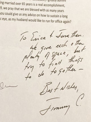 Item #021564 AUTOGRAPH NOTE SIGNED (ANS). Jimmy CARTER, James Earl CARTER