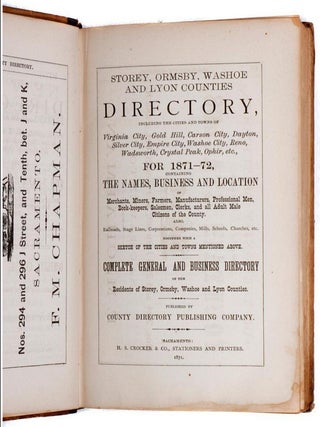 STOREY, ORMSBY, WASHOE AND LYON COUNTIES DIRECTORY, Including the Cities and Towns of Virginia. NEVADA MINING DIRECTORY.
