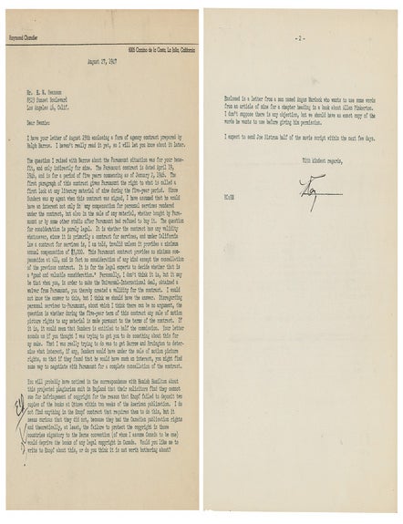 Item #021771 TYPED LETTER SIGNED (TLS). Raymond CHANDLER.