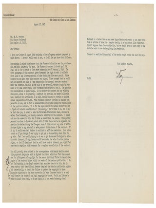 TYPED LETTER SIGNED (TLS. Raymond CHANDLER.