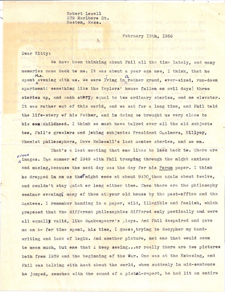 Item #021844 TYPED LETTER SIGNED (TLS) with TYPED MANUSCRIPT of His Poem THOSE BEFORE US. Robert LOWELL.