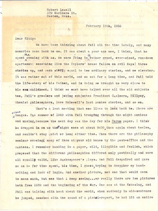 TYPED LETTER SIGNED (TLS) with TYPED MANUSCRIPT of His Poem THOSE BEFORE US. Robert LOWELL.