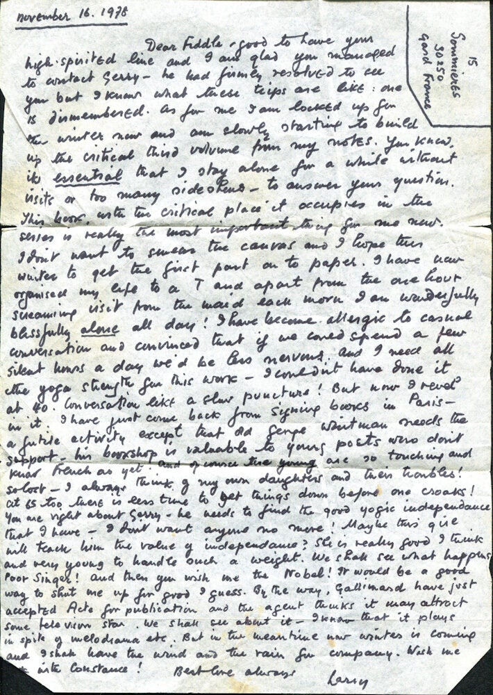 ARCHIVE OF 26 SIGNED LETTERS, SIGNED MANUSCRIPT, ETC. | Lawrence DURRELL