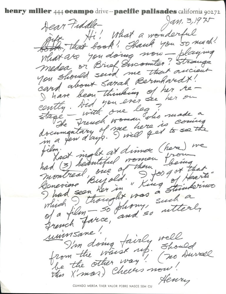 Item #022174 ARCHIVE OF 25 SIGNED LETTERS, ETC. Henry MILLER.