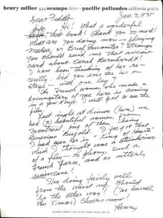 ARCHIVE OF 25 SIGNED LETTERS, ETC. Henry MILLER.