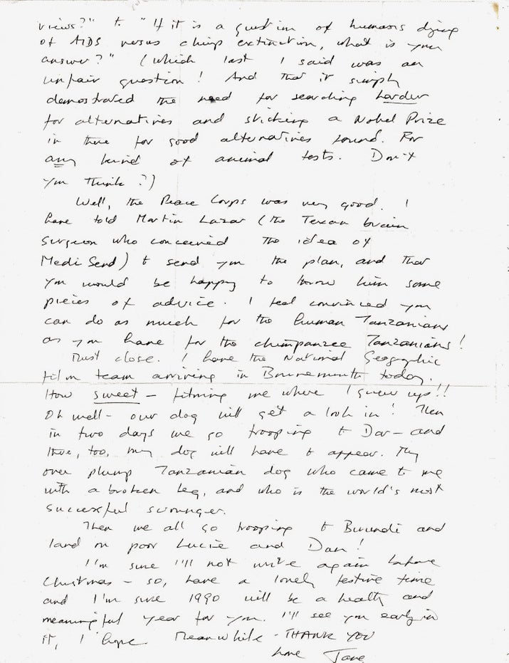 Item #022269 AUTOGRAPH LETTER SIGNED (ALS). Jane GOODALL.