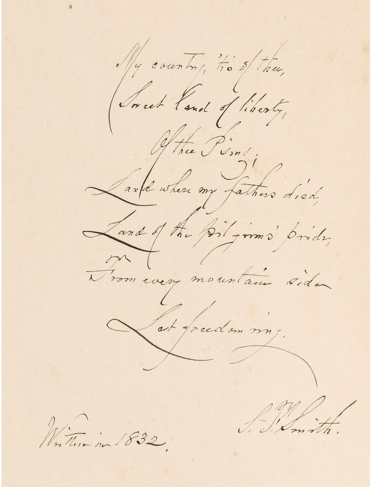 Item #022470 AMERICA. OUR NATIONAL HYMN. SMITH Rev, amuel, rancis.
