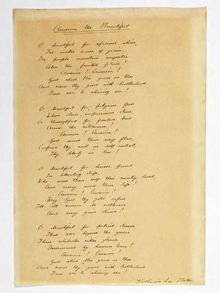 Item #022475 AUTOGRAPH MANUSCRIPT SIGNED (AMS): AMERICA THE BEAUTIFUL; "O BEAUTIFUL FOR...