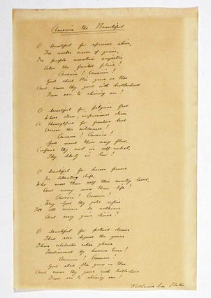 Item #022475 AUTOGRAPH MANUSCRIPT SIGNED (AMS): AMERICA THE BEAUTIFUL; "O BEAUTIFUL FOR...