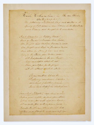 AUTOGRAPH MANUSCRIPT SIGNED (AMS): HAIL COLUMBIA; America's First National Song, The Irving. Joseph HOPKINSON.