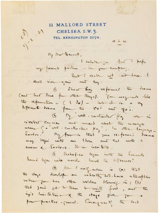 AUTOGRAPH LETTER SIGNED (ALS) on the Theater. A. A. MILNE.