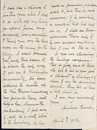 Item #022534 AUTOGRAPH LETTER SIGNED (ALS) on his Efforts to Obtain a Position in the War College...