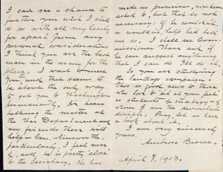 Item #022534 AUTOGRAPH LETTER SIGNED (ALS) on his Efforts to Obtain a Position in the War College...