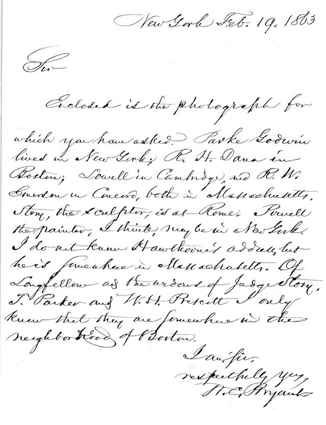 Item #022535 AUTOGRAPH LETTER SIGNED (ALS) Listing Fellow 19th Century Luminaries. William Cullen BRYANT.