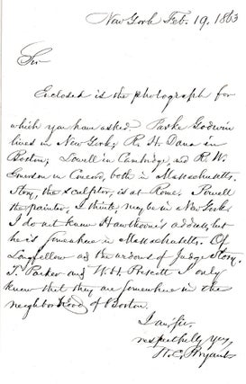 Item #022535 AUTOGRAPH LETTER SIGNED (ALS) Listing Fellow 19th Century Luminaries. William Cullen...