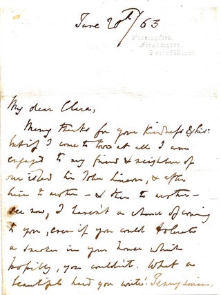 Item #022537 AUTOGRAPH LETTER SIGNED to his Cousin. Alfred Lord TENNYSON