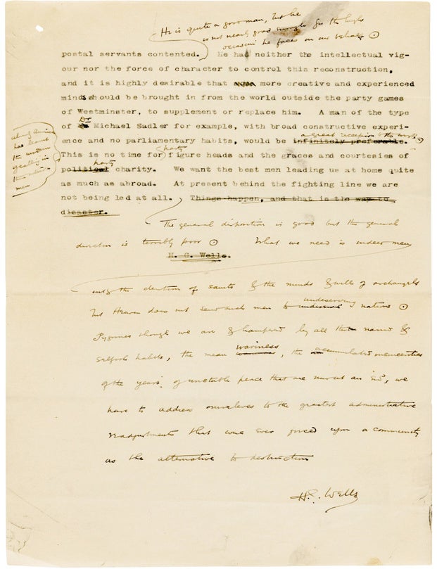 Item #022544 TYPED MANUSCRIPT SIGNED (TMS). H. G. WELLS.