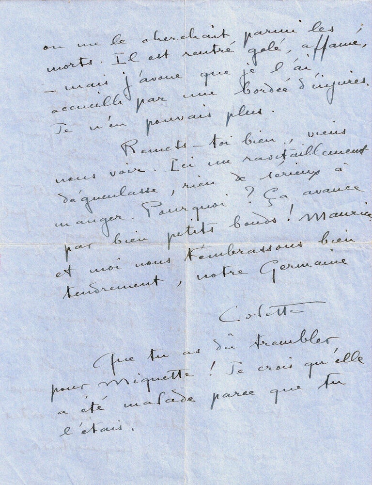 Item #022549 AUTOGRAPH LETTER SIGNED (ALS). Sidonie-Gabrielle COLETTE.