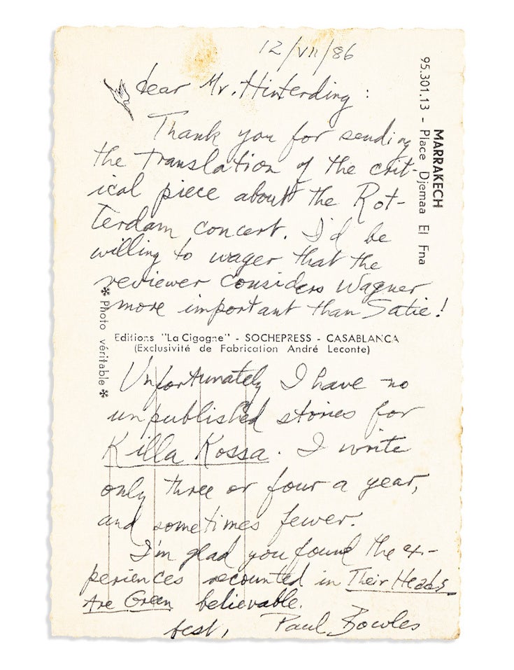 Item #022559 ARCHIVE OF 6 TYPED LETTERS SIGNED (TLSs), 1 AUTOGRAPH LETTER SIGNED (ALS), and 1 DOCUMENT SIGNED (DS) Regarding his story "Midnight Mass". Paul BOWLES.