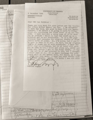 Item #022562 TYPED LETTER SIGNED (TLS). Charles WRIGHT