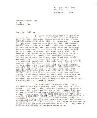 Item #022565 TWO TYPED LETTERS SIGNED (TLSs) to his son's Psychiatrist. James JONES