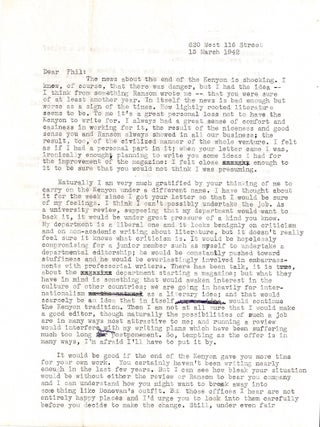 Item #022571 ARCHIVE OF 6 TYPED LETTERS SIGNED (TLSs). Lionel TRILLING
