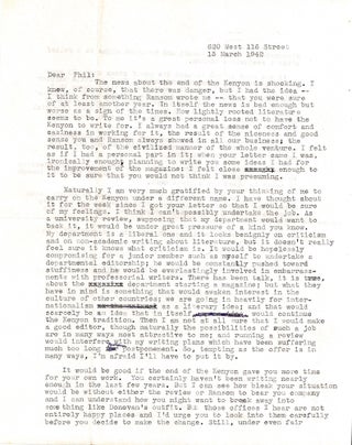 Item #022571 ARCHIVE OF 6 TYPED LETTERS SIGNED (TLSs). Lionel TRILLING