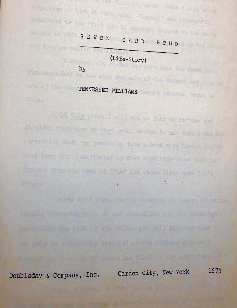 Item #022632 SEVEN CARD STUD (Life-Story). Typescript of Early Draft of His MEMOIRS. Tennessee WILLIAMS.